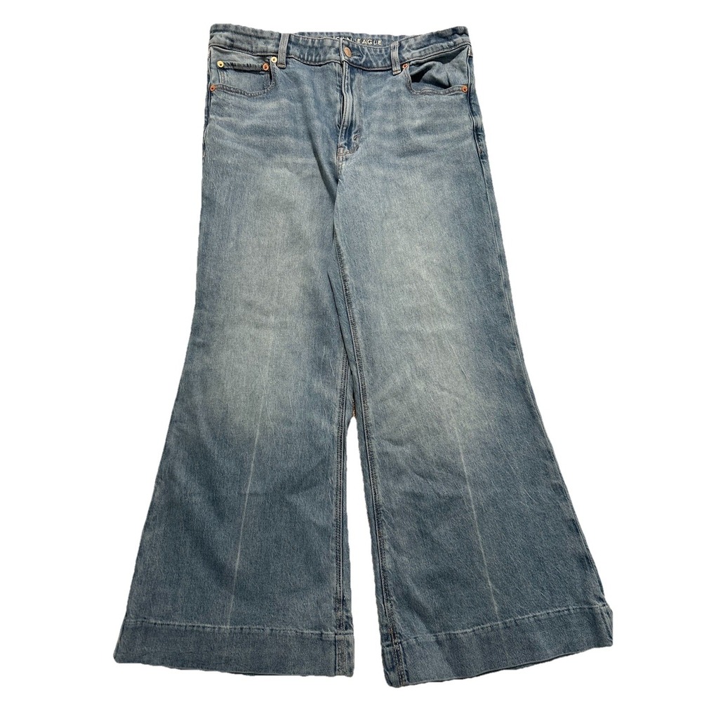 American Eagle Jeans Women's 12 Short Flare High Rise Medium Wash Denim Stretch